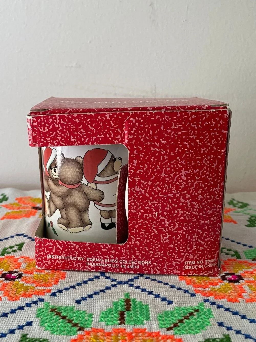 Vintage Holiday Teddy Bear Mug with Coaster